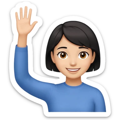 a young girl with short black hair to the nape of her neck, dark brown eyes, light brown skin, smiling and waving from the front sticker