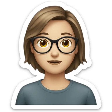 Young white girl with short brown hair and glasses sticker