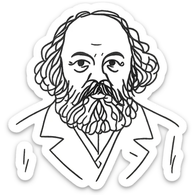 a hand drawn black outline portrait of Mikhail Bakounin with similar size eyes based a famous photograph of him sticker