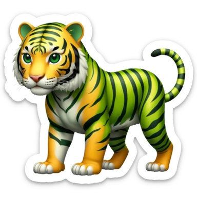 powerful green tiger on all fours, black stripes sticker