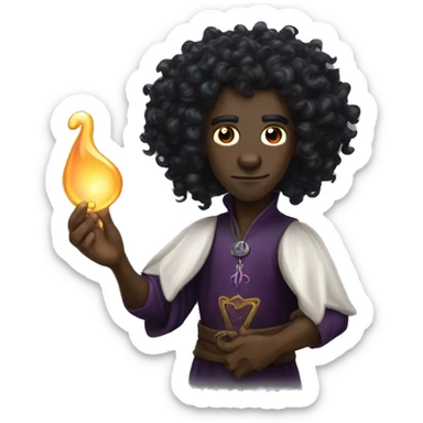  A black male elf that is a witch fortune teller that has pointed ears with long black curly hair sticker