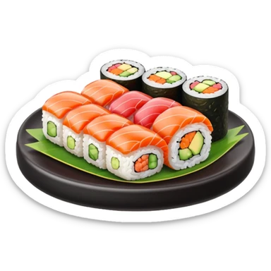 Sushi rolls rice outside restaurant plate sticker