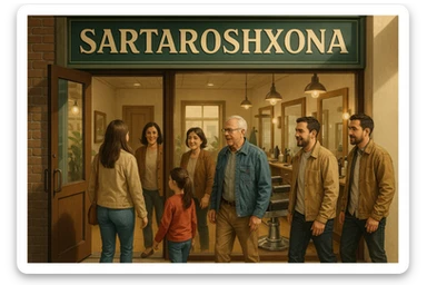 Sartaroshxonaga kirib kelayotgan mijozlar sticker