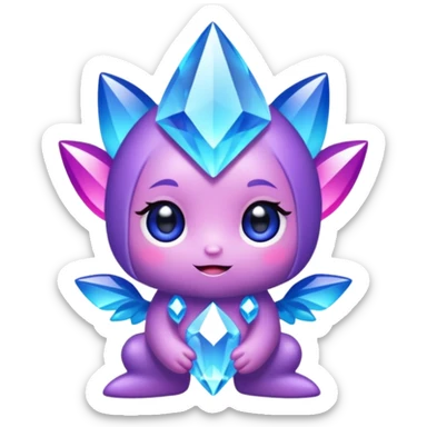 kawaii chibi crystal sprite creature, purple, blue, and pink, cute and sparkly, chibi style, adorable expression sticker