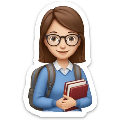 brown hair woman going to university wearing a glasses, looks pretty sticker