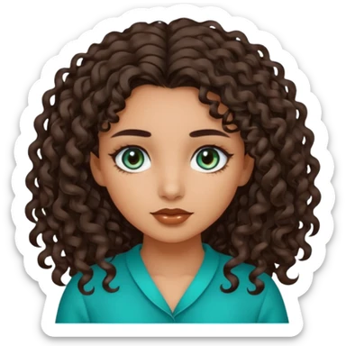 Girl with olive skin, teal eyes, and dark brown loose curly long hair sticker
