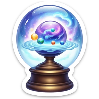 Tiny mystical mysterious celestial sparkly cloudy magical glowing spherical nebula planets inside a glass globe dome sticker