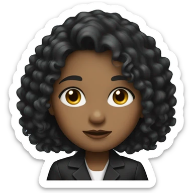 girl with dark curls, gray eyes in a business black jacket sticker