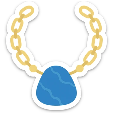 gold chain necklace with a deep blue marbled stone, organic shape, metallic bead accents, elegant and earthy sticker