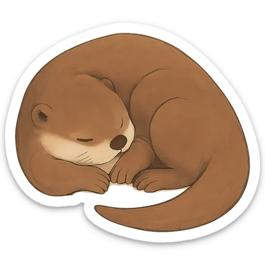 soft ghibli style sleeping otter curled up with gentle colors sticker