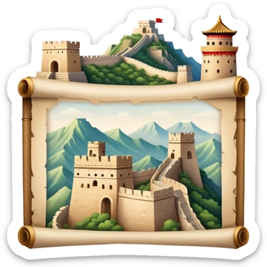 icon featuring an ancient scroll, quill pen with famous historical landmarks and monuments like the Great Wall and the Colliseum in the background. Historical figures are depicted as statues, symbolizing the study of history. Transparent background highlights the legacy of past civilizations. sticker