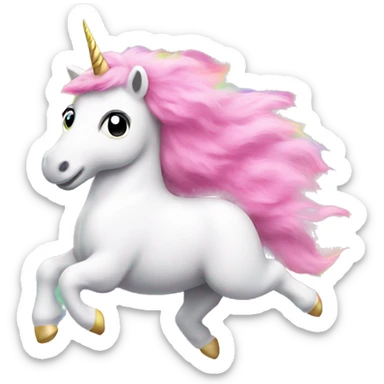 Pink fluffy unicorn dancing on rainbows sticker