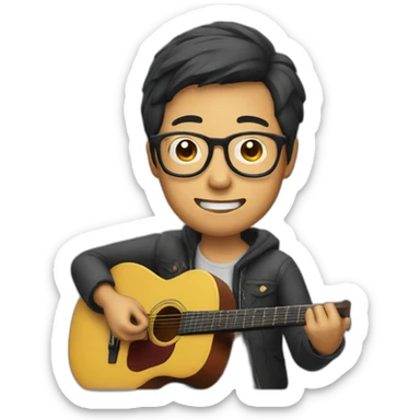 Asian man with glasses playing a guitar sticker