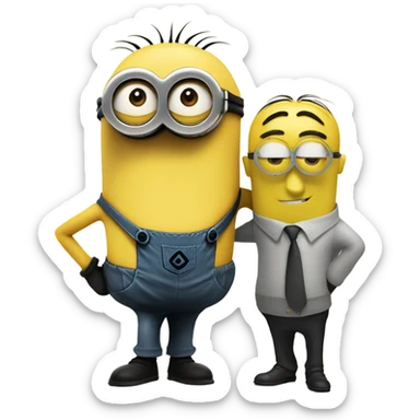 men hugging a minion sticker