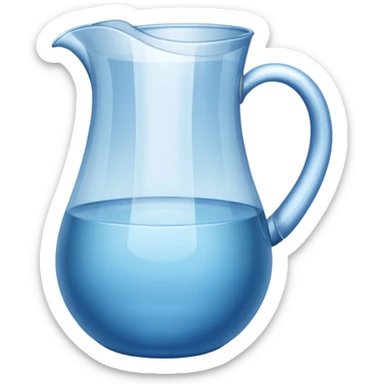 A water pitcher, transparent, slightly blue water, no lid, no droplets, tall, without a handle and without spout.
 sticker