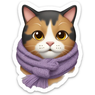 Fat Calico cat wearing a knit scarf sticker