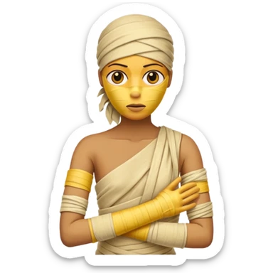 mummy wrapped in yellowed bandages, one arm stretched forward.
 sticker