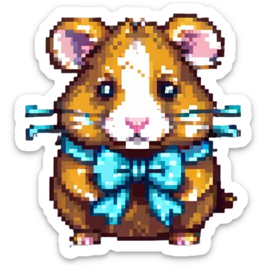 sad hamster with a bow sticker
