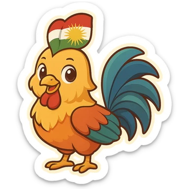 colorful and cheerful cartoon sticker of a Kurdish rooster (native rooster of Kurdistan), no text, suitable for WhatsApp and Instagram, transparent background sticker