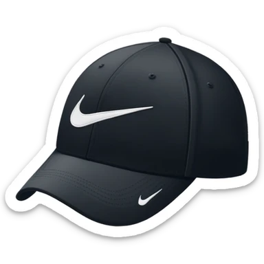 Simple black Nike cap with white Nike swoosh logo embroidered on the front. Baseball cap style. Just the hat by itself. sticker