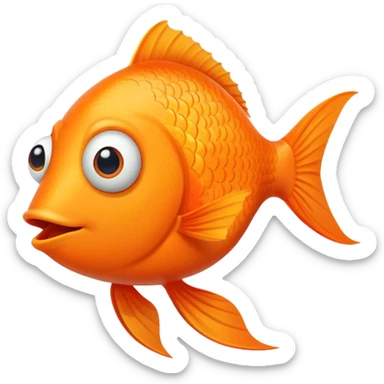 ultra derpy bright orange fish in side profile facing right, both googly eyes impossibly looking at viewer, goofy tongue sticking out, extremely stupid expression, flat 2D side view sticker