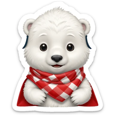 baby Polar Bear, smiling, wearing red Checkered Triangle scarf sticker