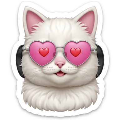 a cute white cat wearing heart sunglasses while smilling sticker