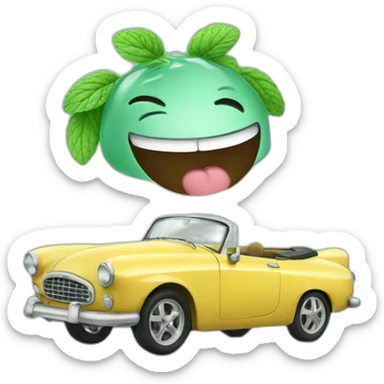 a car laughing with a mint hair sticker
