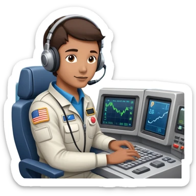 space mission flight director at command console with headset sticker