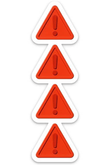 segnali di pericolo con punti esclamativi rossi fluttuano in aria verticalmente isolati su sfondo bianco sticker