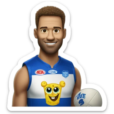 spongebob wearing a north melbourne kangaroos AFL jersey sticker