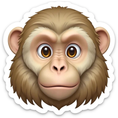 Cinematic Noble Macaque Portrait Emoji, Poised and regal, with a smart, agile build and expressive, deep-set eyes, adorned with soft, detailed fur and a dignified expression, Simplified yet sharp and sophisticated features, highly detailed, glowing with a soft, natural radiance, high shine, intelligent and commanding, stylized with an air of primate nobility, focused and alert, soft glowing outline, capturing the essence of a watchful and confident guardian that appears ready to leap out of the screen with effortless authority! sticker