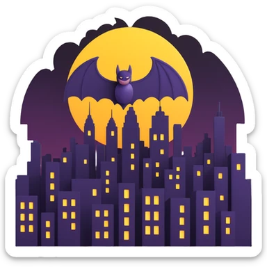 bat signal, 3D style, shining in the sky, cityscape silhouette sticker
