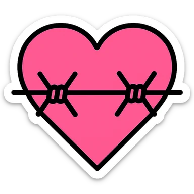 gothic heart with barbed wire, color icon style, pink and black sticker