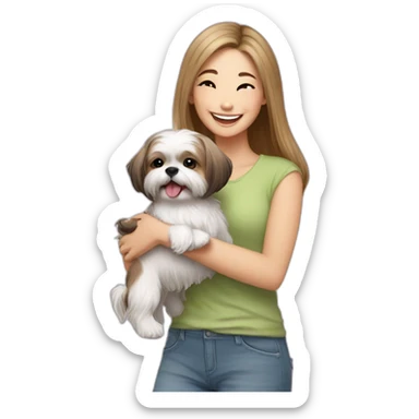 happy girl carrying happy Shih Tzu sticker