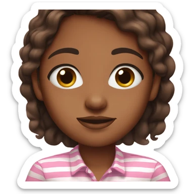 Brown girl with brown eyes, medium hair, black pupils and a pink and brown striped shirt sticker