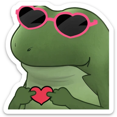 Bufo frog with heart-shaped sunglasses, sipping a pink cocktail, in bufo style, transparent background sticker