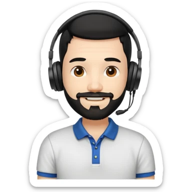 black and  hair with beard and headphones white skin male and nice polo shirt hair short on side sticker