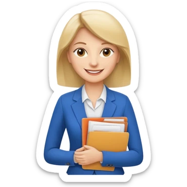 business woman with file folder and documents sticker