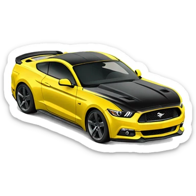 Create me an emoji of a 2015 Mustang GT, yellow with tinted windows and windshield. black wheels. No stripes sticker