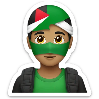 Boy Wearing a Palestinian flag mask sticker
