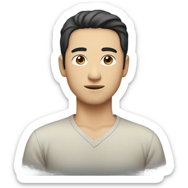 man from japan with white skin and black hair, wear casual shirt  sticker