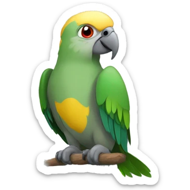 grey-green parrot with yellow head and green chest and red eyes sticker