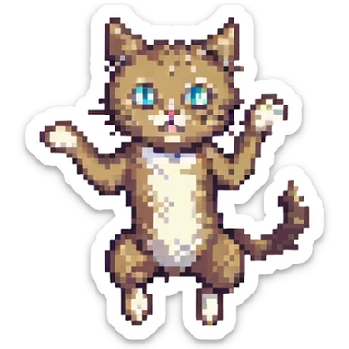funny cat pixel art jumping with wide eyes sticker