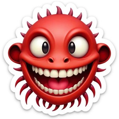 Please Now more glitched Please make Creature comes out of the eye of a another creature who has red skin and a wide smile with long teeth sticker