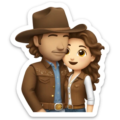 Cowboy with brown hair kissing cowgirl with brown hair sticker