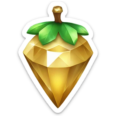 a Diamond Acorn, sparkling like a cut diamond, with short top and stem that is made of gold sticker