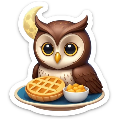 3D symbolizing night owl, late night food order, moon and food theme, cute and modern, soft lighting, glossy, isolated, no background
 sticker