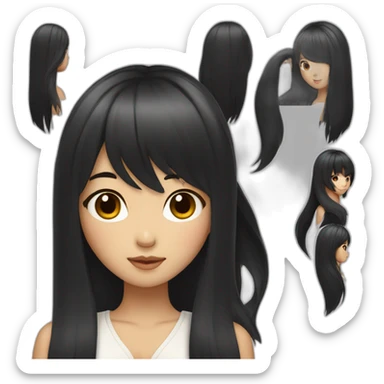 designer korean girl with long black hair and bang. tanned skin sticker