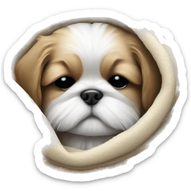 Realistic Shi - tzu puppy sleeping with a blanket sticker